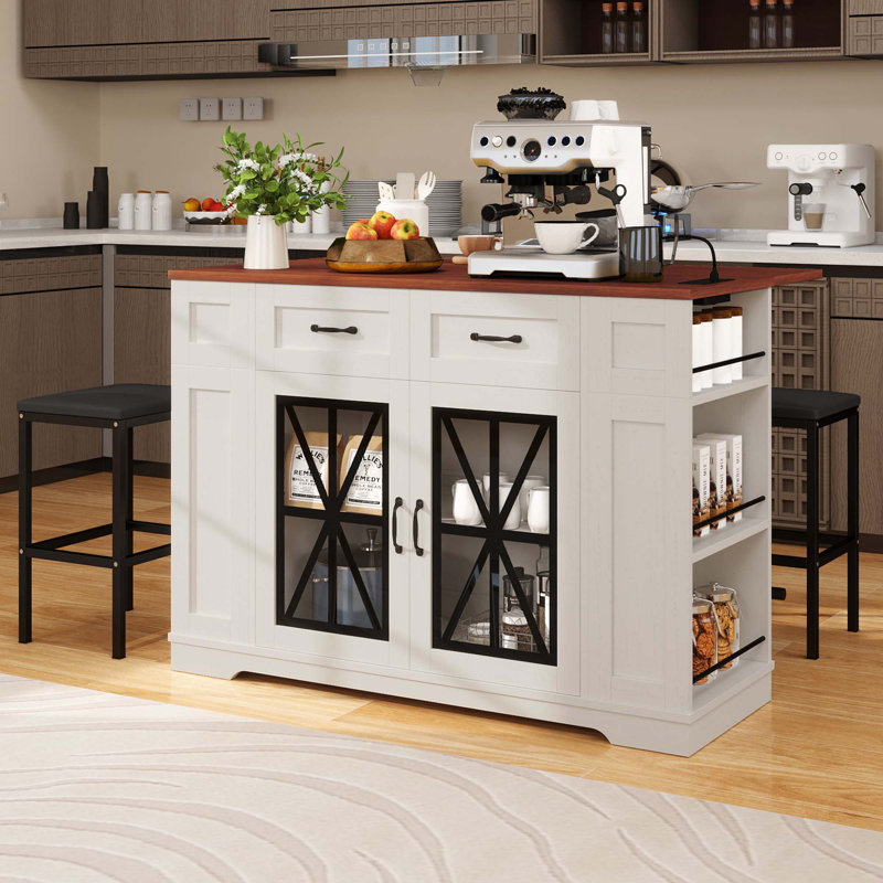 Gracie Oaks Medeeha Large Portable Kitchen Island Table With